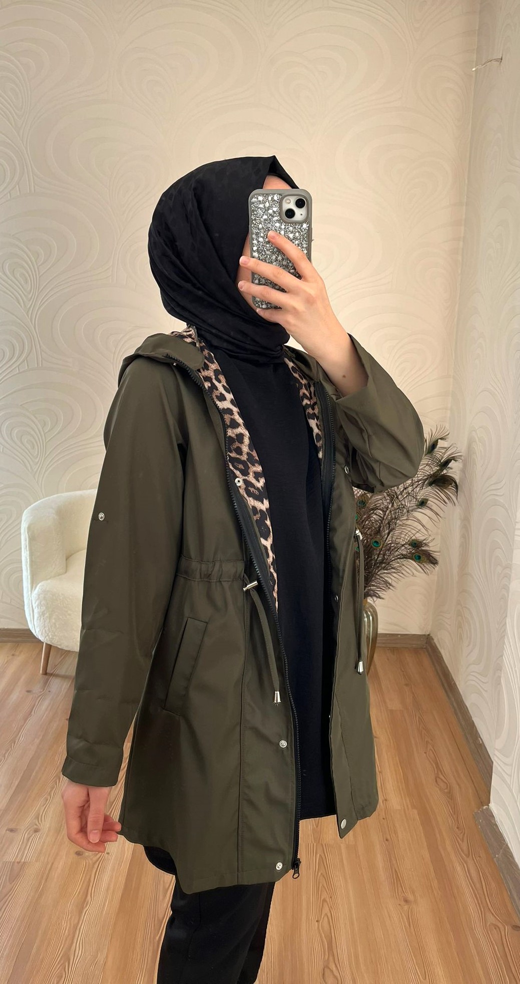 Leopar astarlı Trençkot